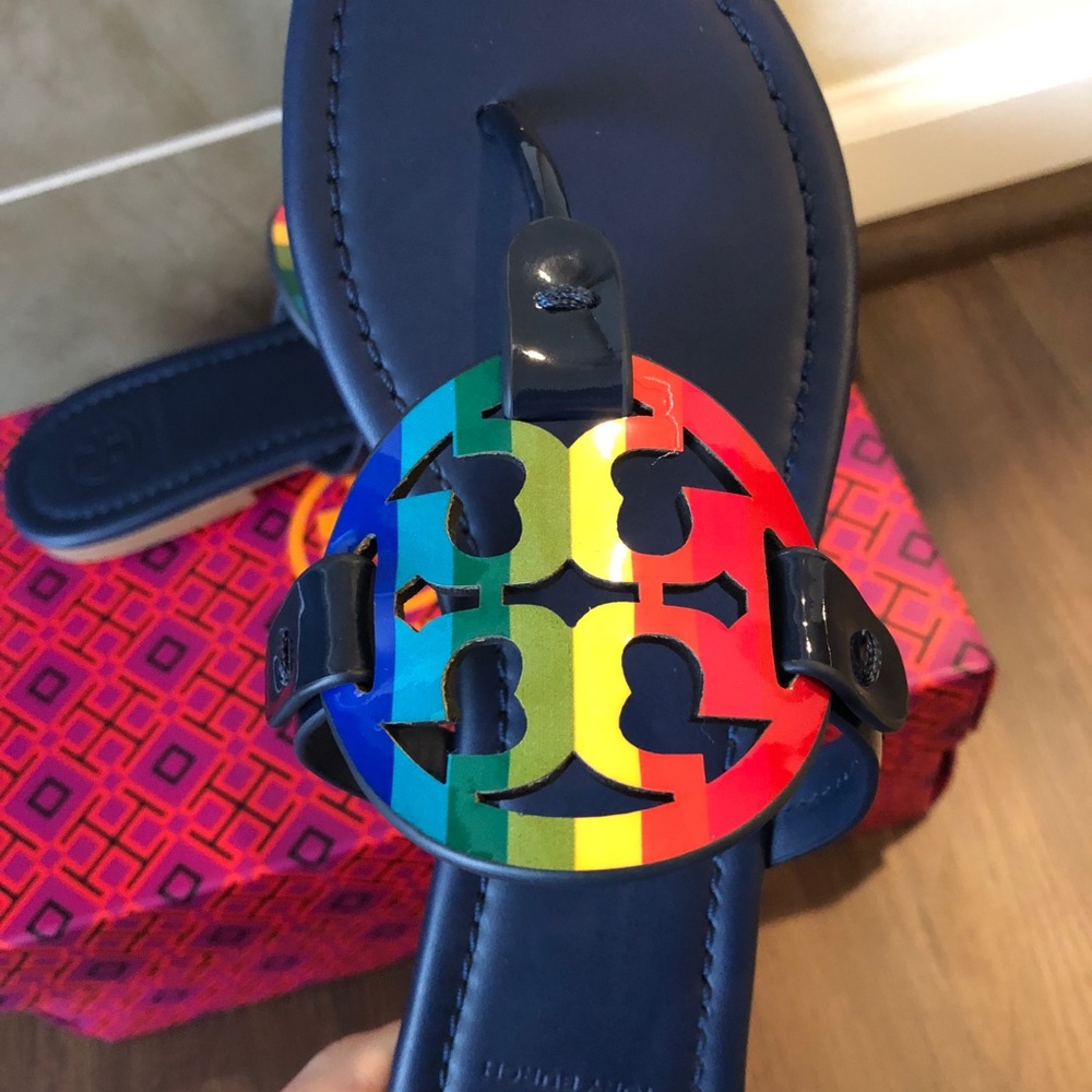 NIB TORY BURCH Miller Rainbow Leather Sandals - Picture 3 of 12